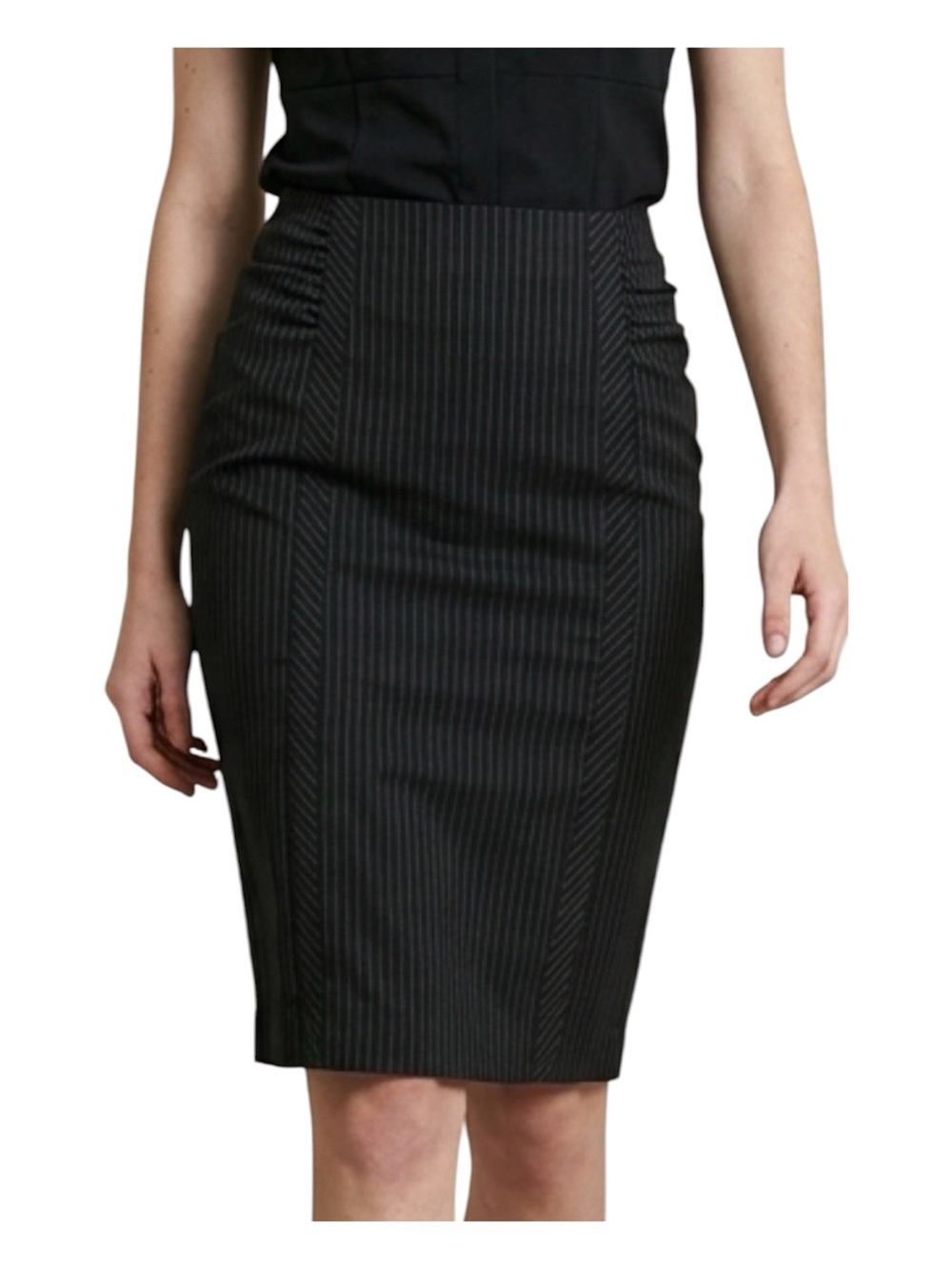 Rickis Black pinstripe pencil skirt  Side
Shirring, Sz 0.   Never worn